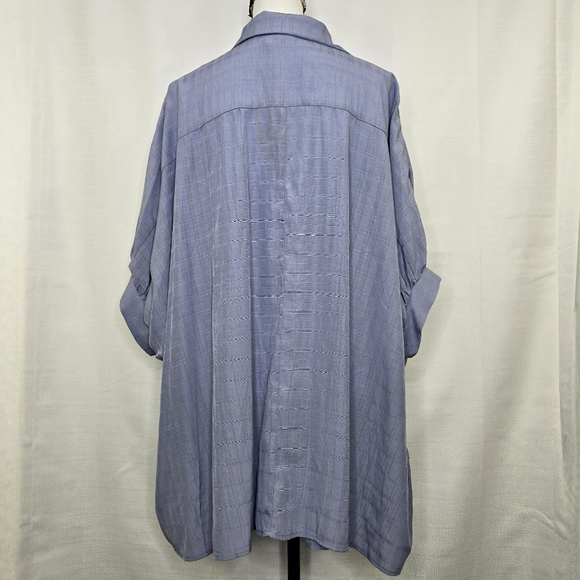 Entro Oversized Button Up Top Blouse Size Medium Large Blue Plaid Boxy New - Picture 2 of 12